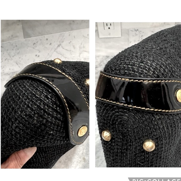 Eric Javits Shenia Black Woven Patent Leather Detail Bag - Picture 15 of 16